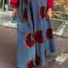 Jupe évasée en wax – Motifs gris, rouge et camel
