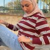 Polo rayé prune en coton femme | Niyya Paris