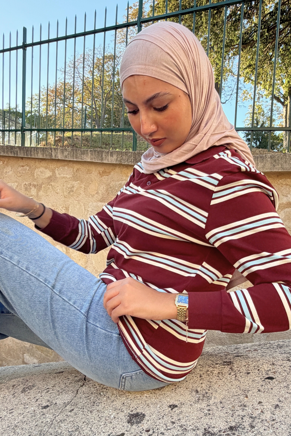 Polo rayé prune en coton femme | Niyya Paris