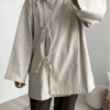 Veste tablier cache-cœur beige en coton